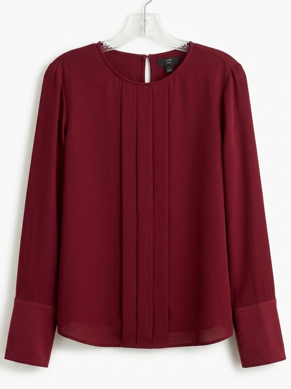 J.Crew Burgundy Pleated Button-Back Blouse L 36S Fall Workwear Office Chic